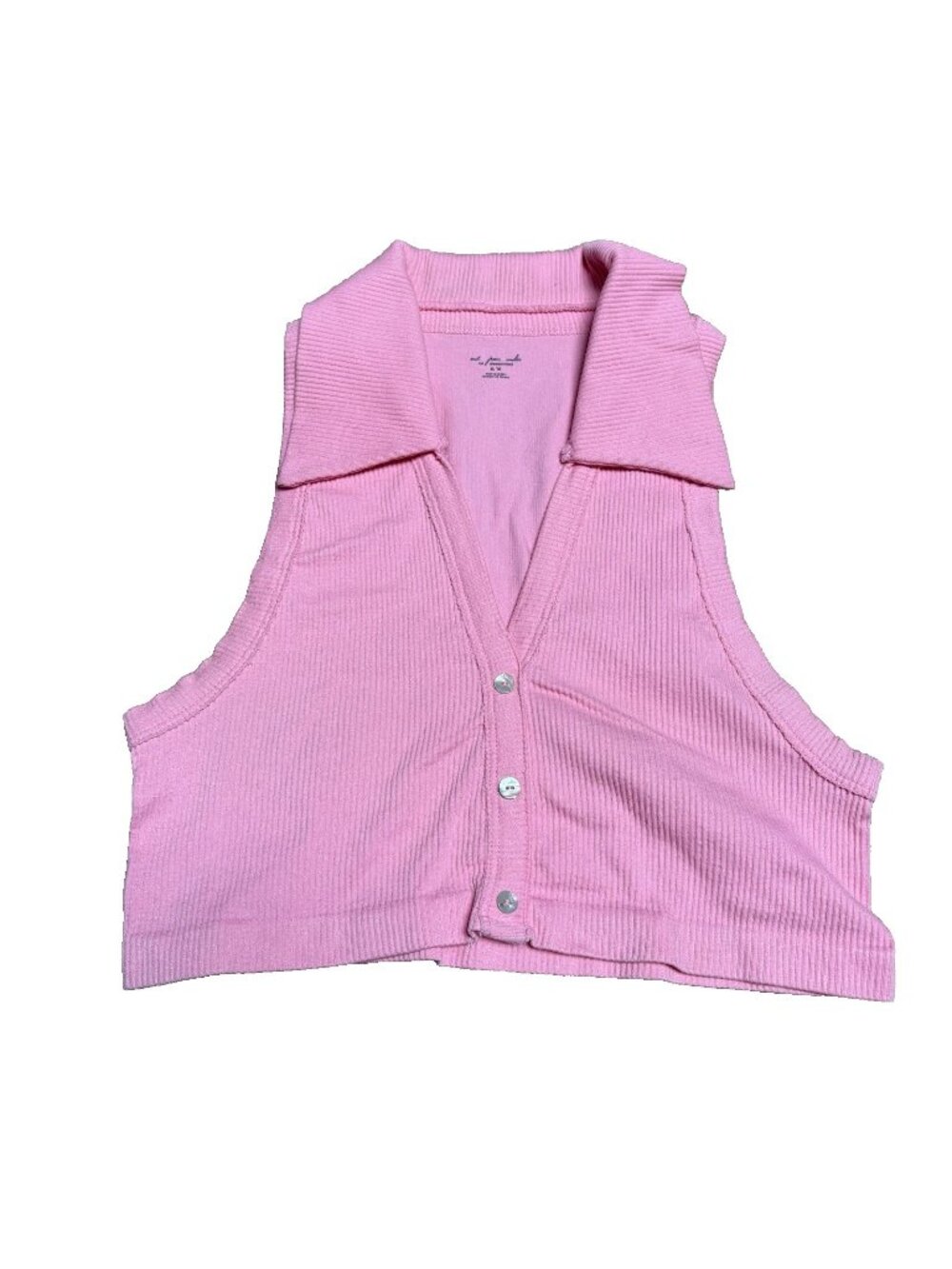 Out From Under Crop Top Women's Size XS Pink Ribbed, Very Stretchy, Collared
